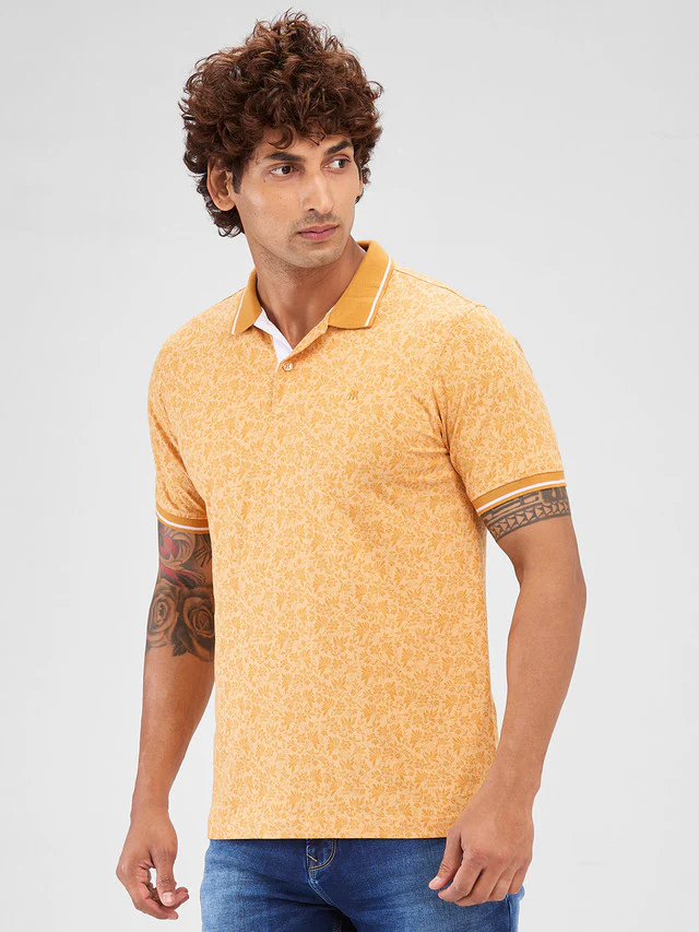Raymond Yellow Printed Modern Fit Cotton T-Shirt - Image 3
