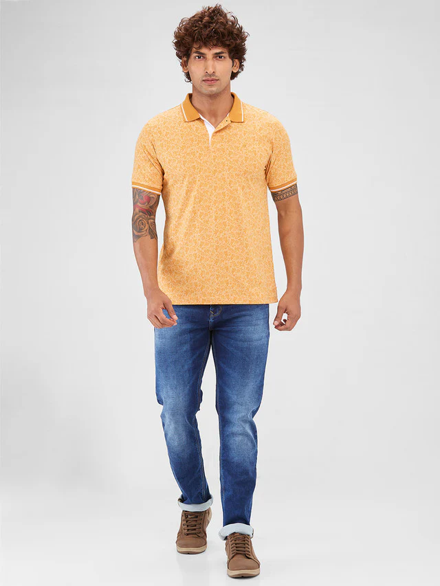 Raymond Yellow Printed Modern Fit Cotton T-Shirt - Image 6