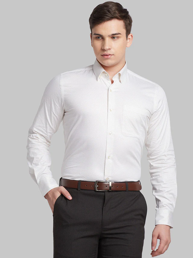 Raymond Yellow Printed Contemporary Fit Cotton Formal Shirt