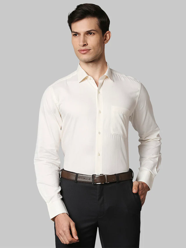 Raymond Yellow Solid Contemporary Fit Cotton Formal Shirt