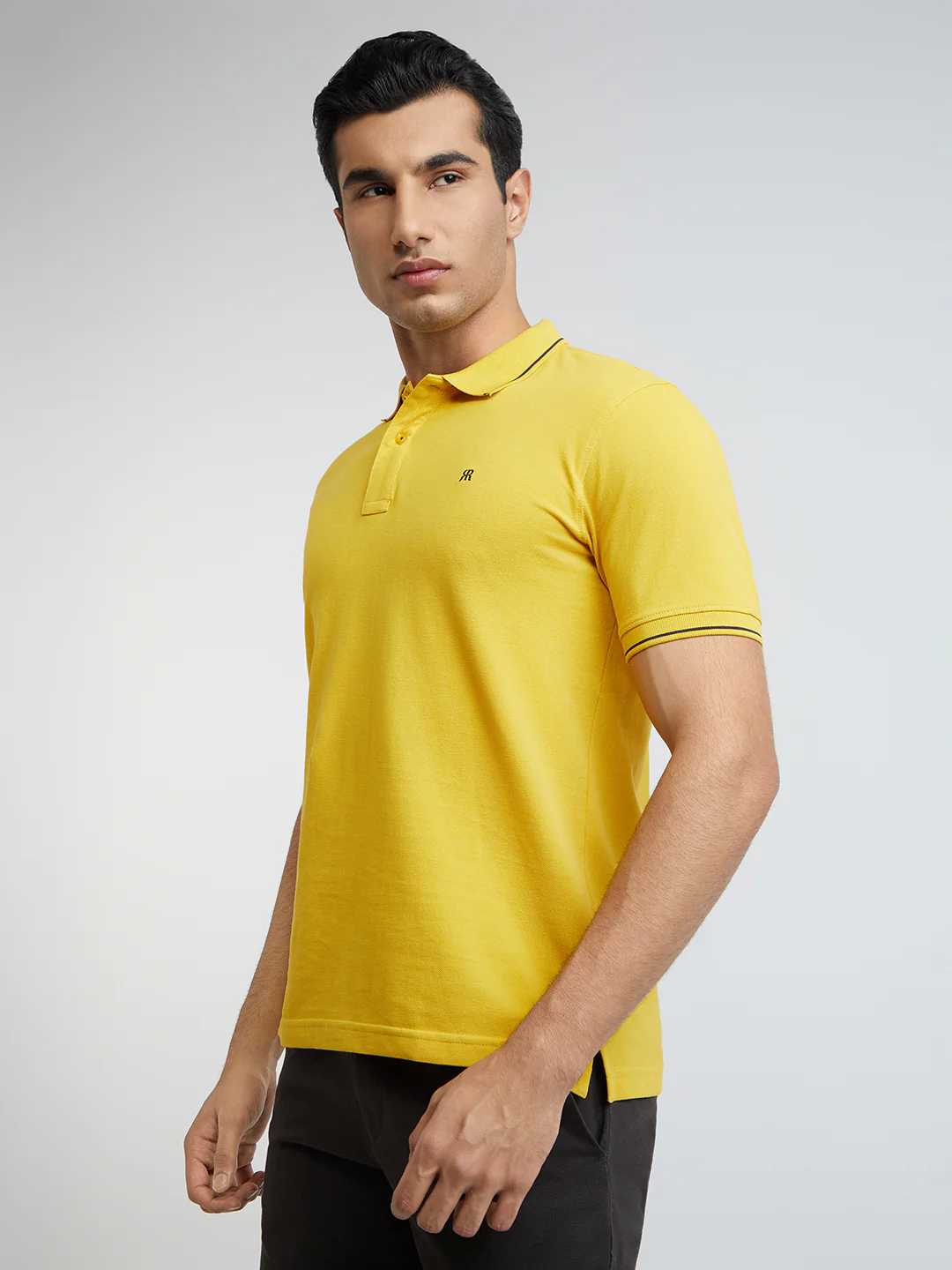 Raymond Men Yellow Contemporary Fit Solid Polo Neck Collar T-Shirt - Image 3