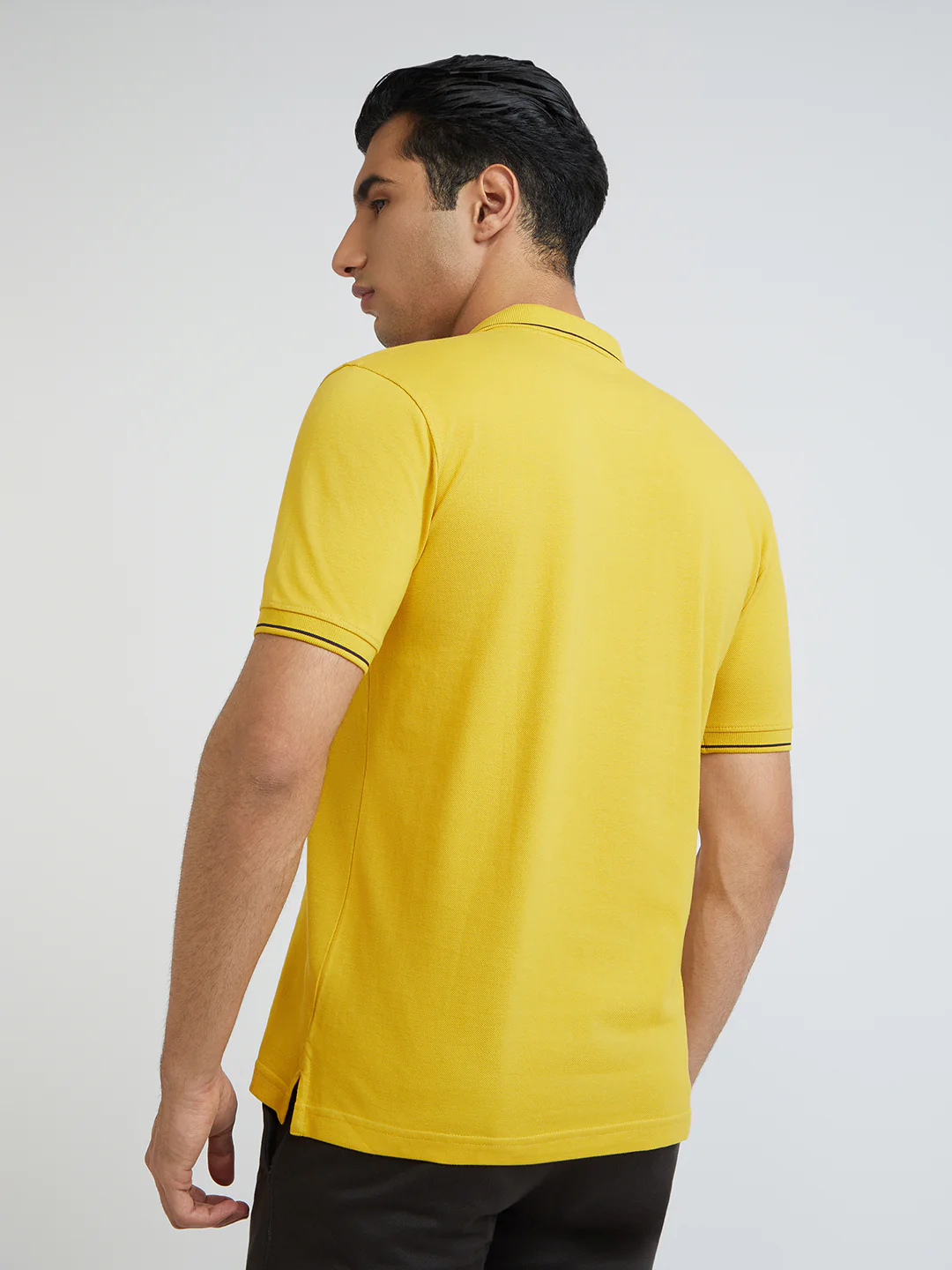 Raymond Men Yellow Contemporary Fit Solid Polo Neck Collar T-Shirt - Image 4