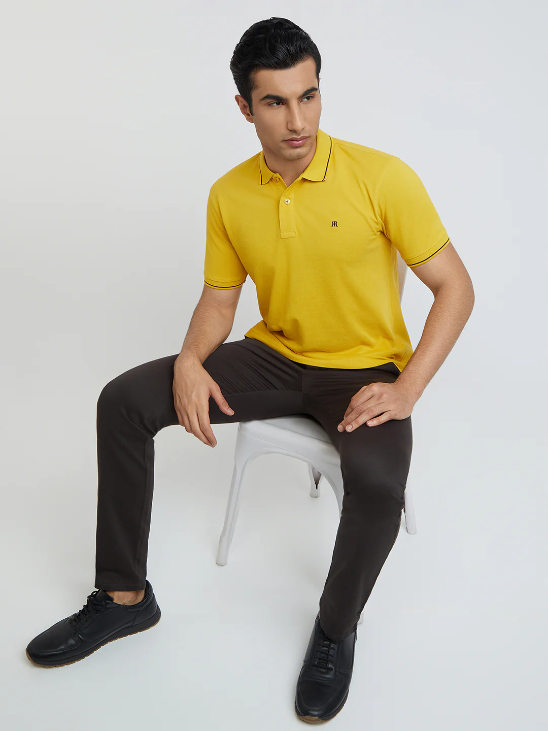 Raymond Men Yellow Contemporary Fit Solid Polo Neck Collar T-Shirt - Image 5