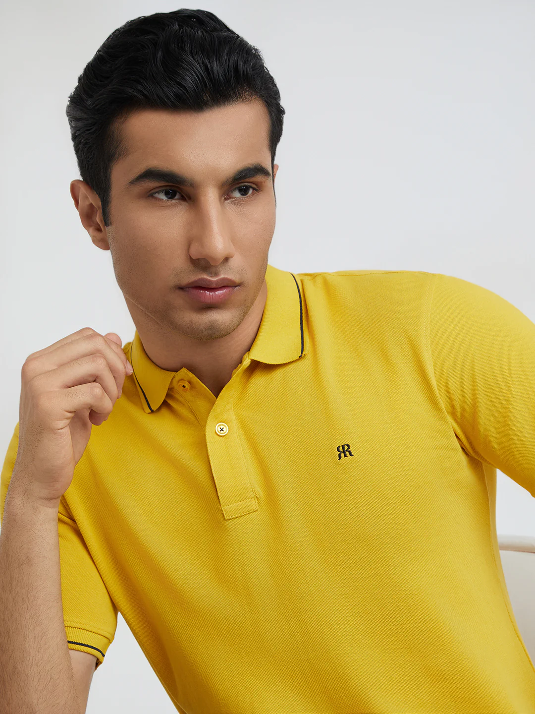 Raymond Men Yellow Contemporary Fit Solid Polo Neck Collar T-Shirt - Image 6