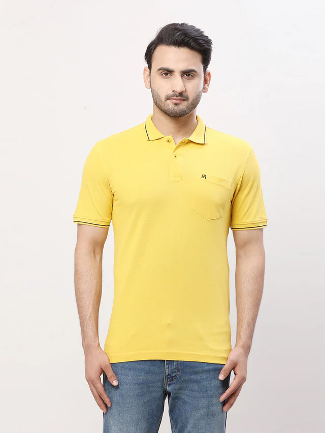 Raymond Yellow Solid Modern Fit Cotton T-Shirt