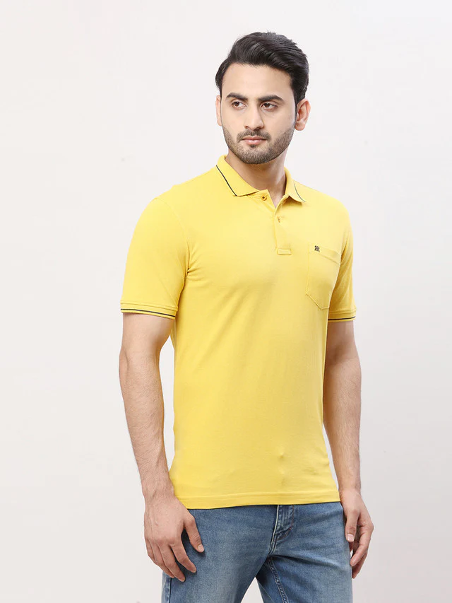 Raymond Yellow Solid Modern Fit Cotton T-Shirt - Image 2