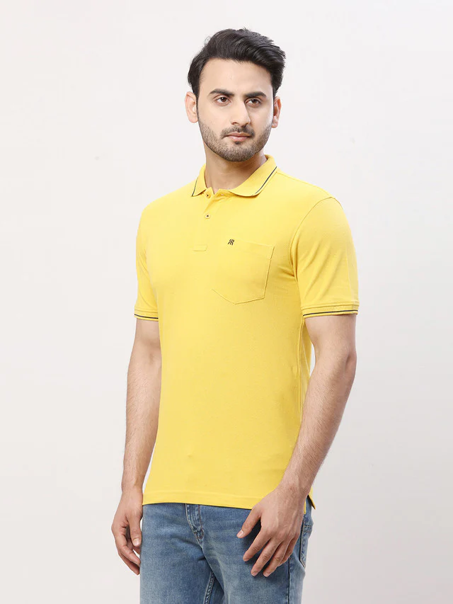 Raymond Yellow Solid Modern Fit Cotton T-Shirt - Image 3
