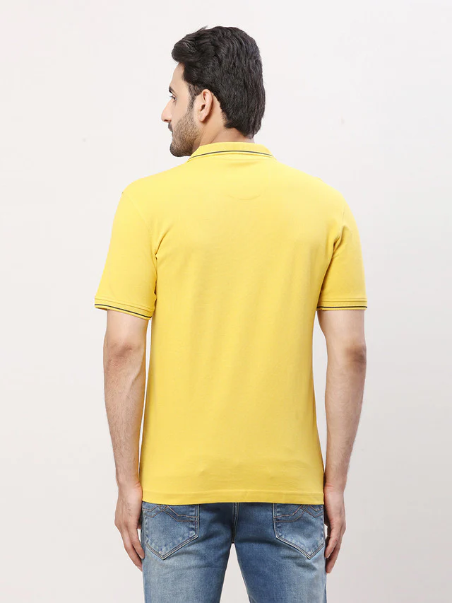 Raymond Yellow Solid Modern Fit Cotton T-Shirt - Image 4