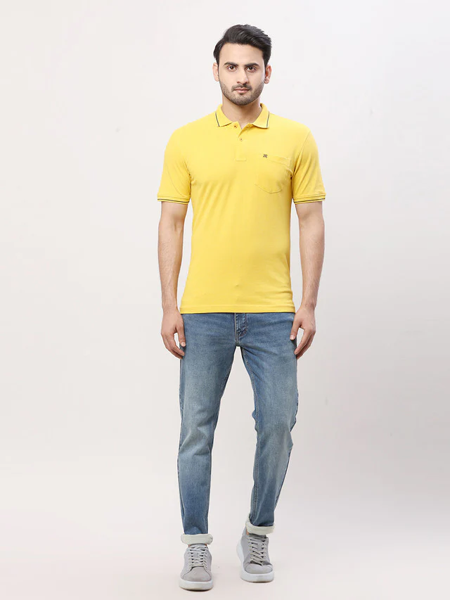 Raymond Yellow Solid Modern Fit Cotton T-Shirt - Image 5