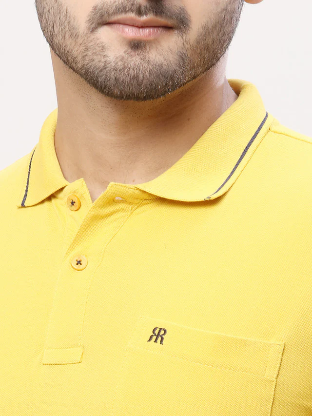 Raymond Yellow Solid Modern Fit Cotton T-Shirt - Image 6