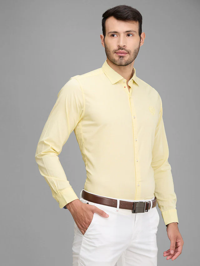 Raymond Yellow Solid Regular Fit Cotton Casual Shirt - Image 2