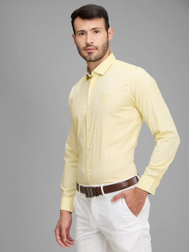 Raymond Yellow Solid Regular Fit Cotton Casual Shirt - Image 3