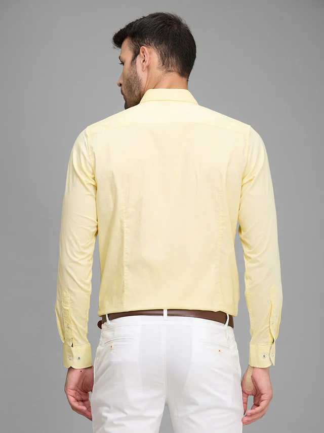 Raymond Yellow Solid Regular Fit Cotton Casual Shirt - Image 4