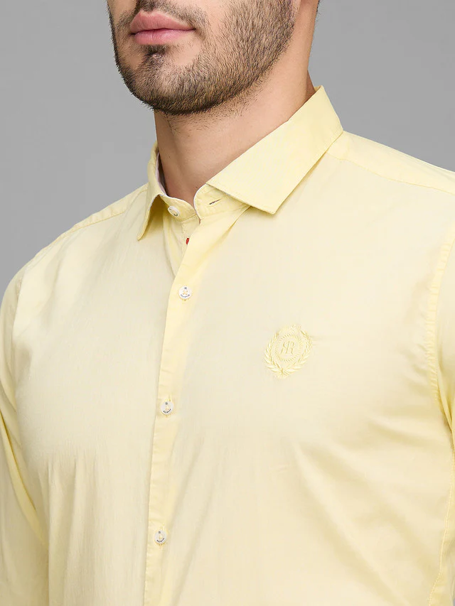 Raymond Yellow Solid Regular Fit Cotton Casual Shirt - Image 6