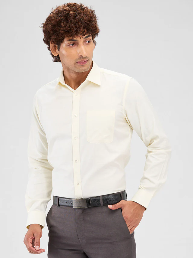 Raymond Yellow Solid Slim Fit Cotton Formal Shirt - Image 3
