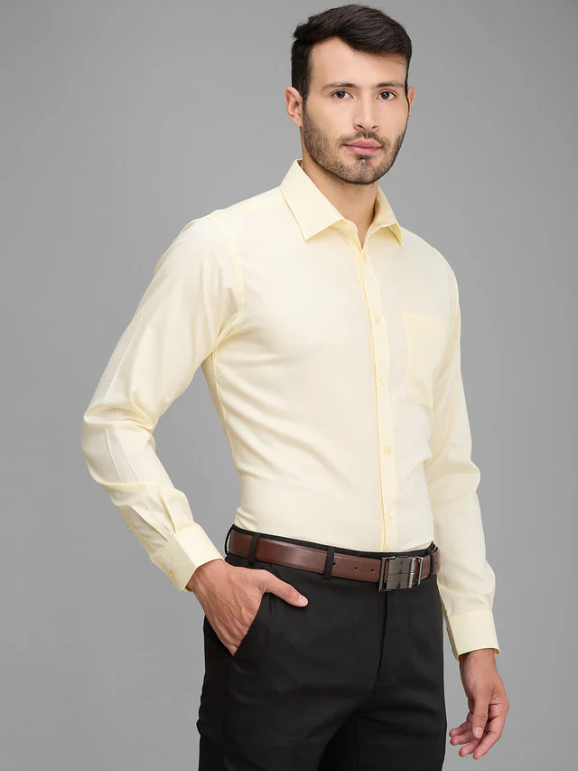 Raymond Yellow Solid Slim Fit Full Sleeve Cotton Shirt - Image 2