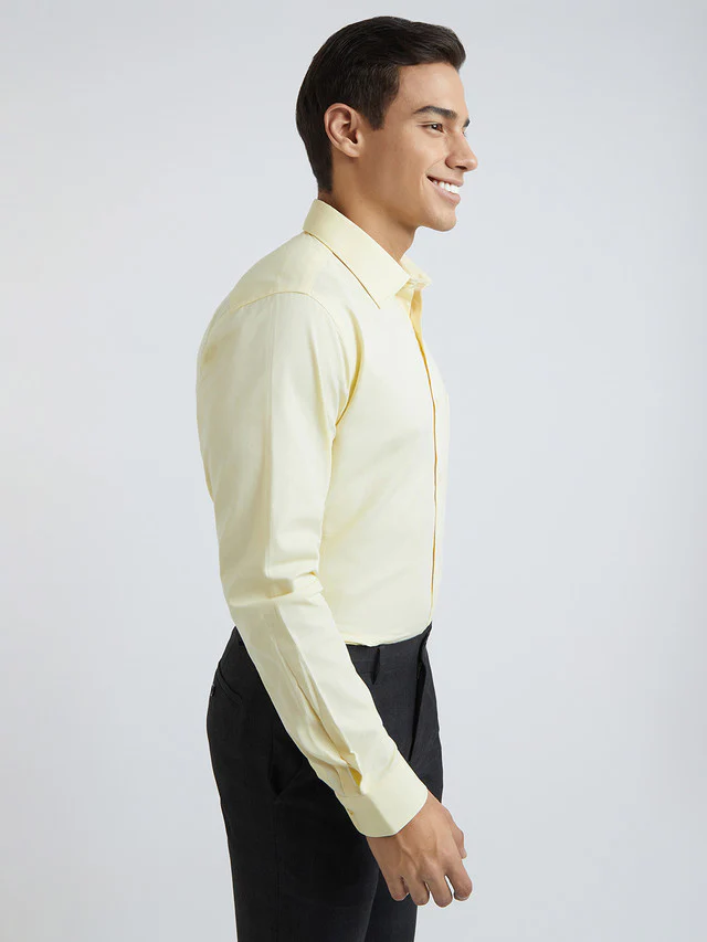 Raymond Yellow Solid Slim Fit Full Sleeve Cotton Shirt - Image 2