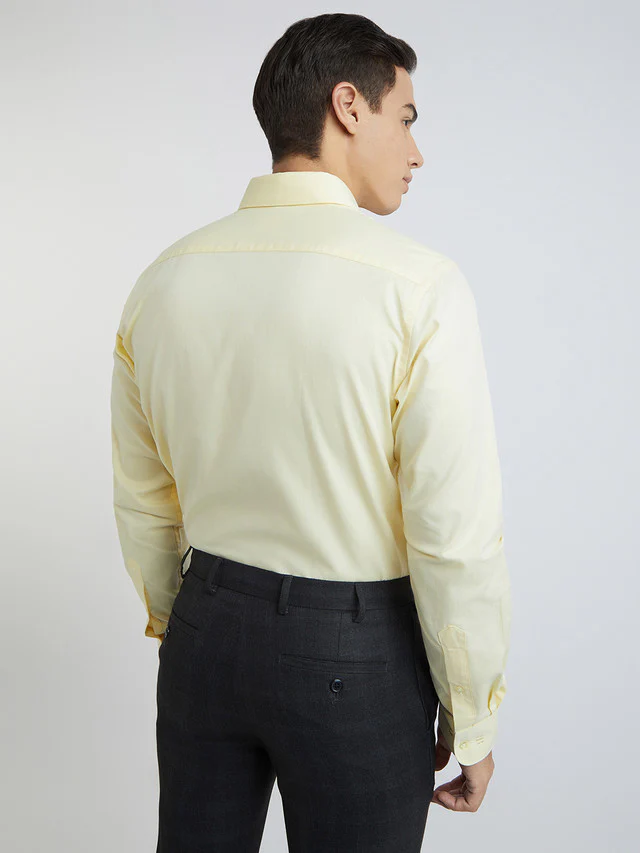 Raymond Yellow Solid Slim Fit Full Sleeve Cotton Shirt - Image 4