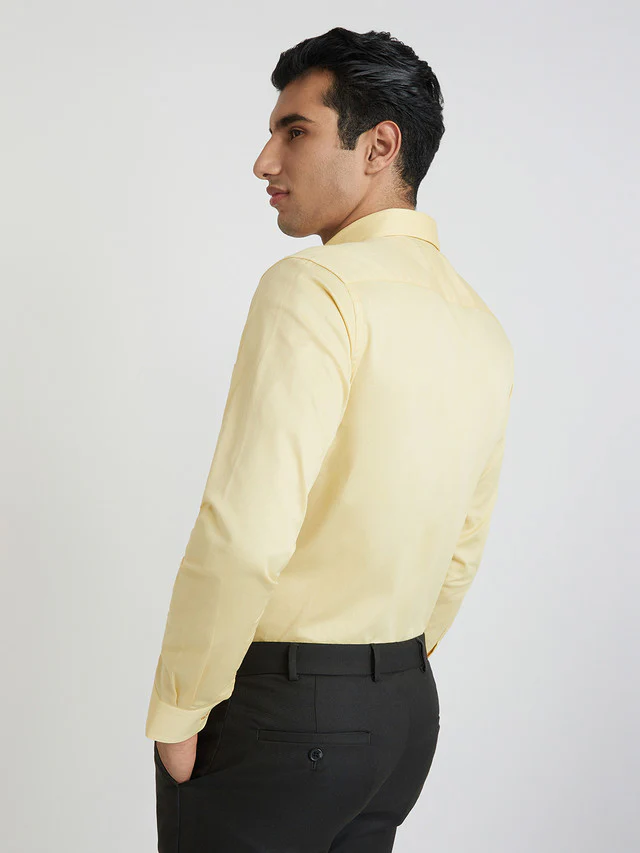 Raymond Yellow Solid Slim Fit Full Sleeve Cotton Shirt - Image 5