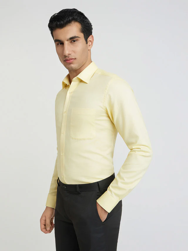 Raymond Yellow Structure Slim Fit Cotton Formal Shirt - Image 3