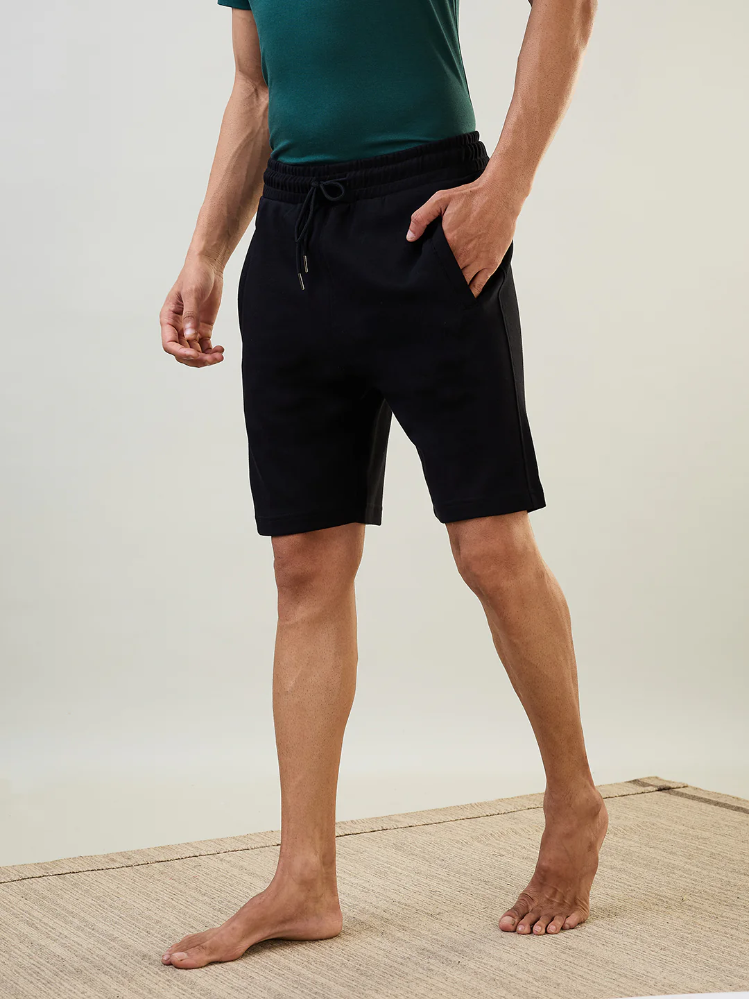 Sleepz Men Black Solid Regular Fit Cotton Blend Shorts