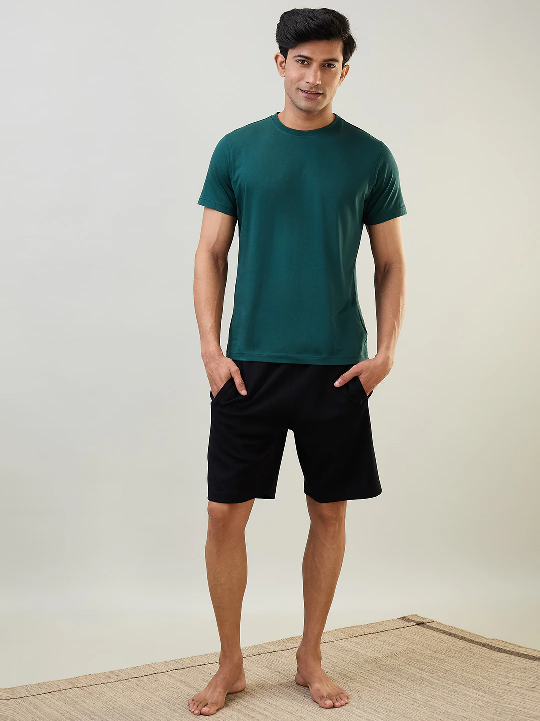 Sleepz Men Black Solid Regular Fit Cotton Blend Shorts - Image 4