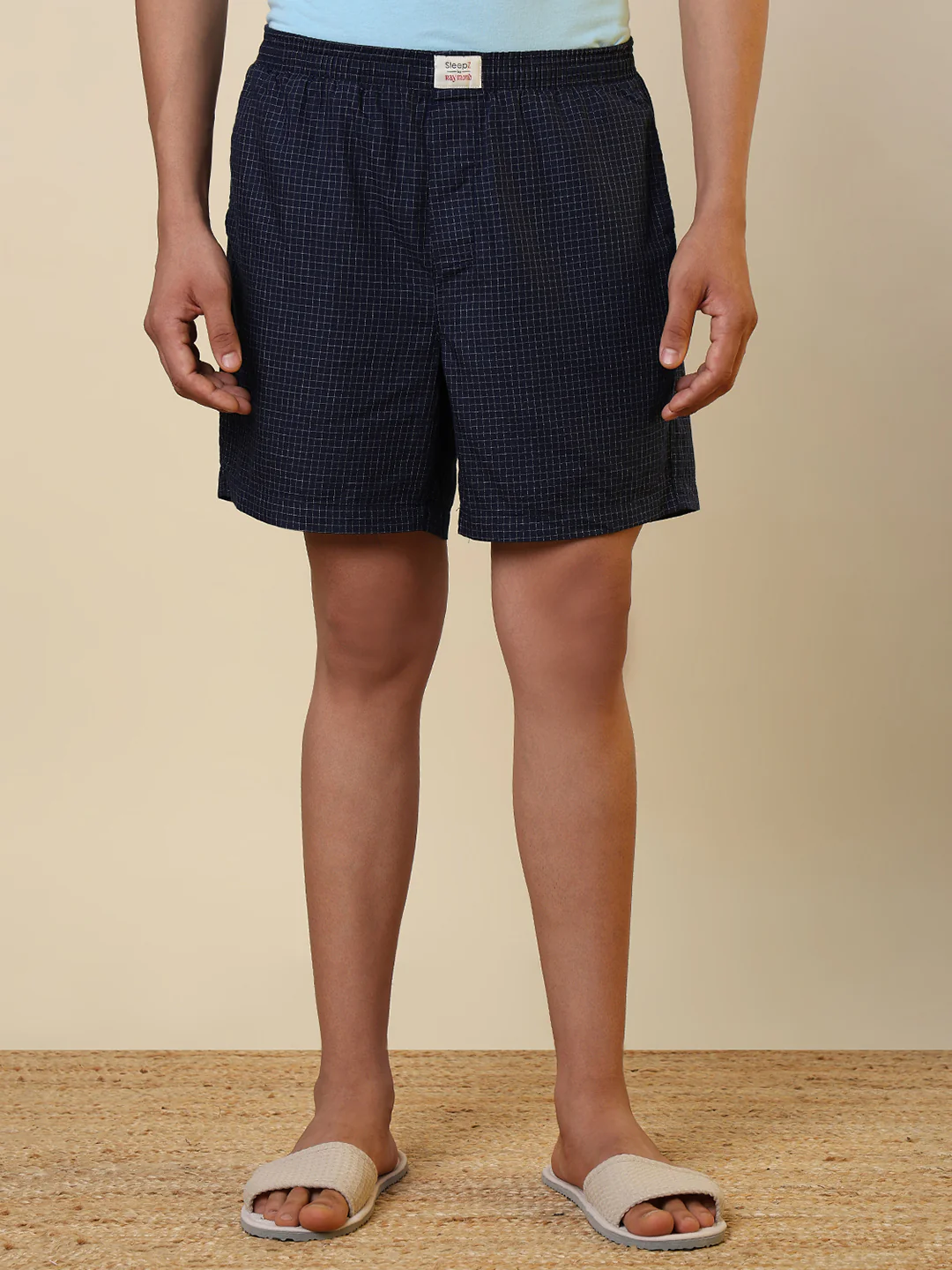Sleepz Men Blue Checks Regular Fit Cotton Boxer