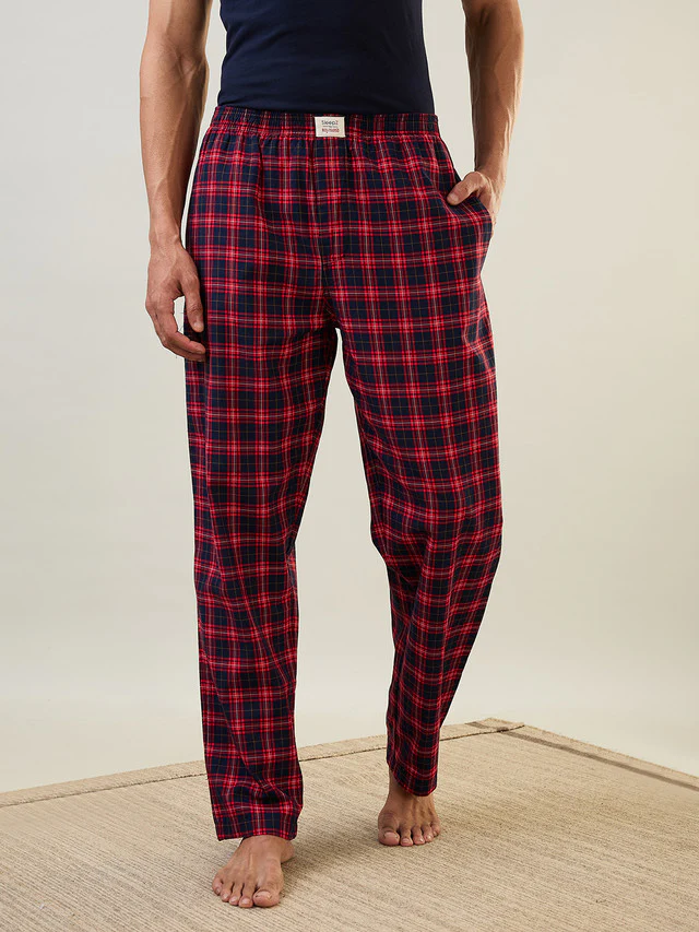 Sleepz Men Blue Checks Regular Fit Cotton Pyjama