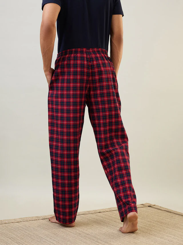 Sleepz Men Blue Checks Regular Fit Cotton Pyjama - Image 3