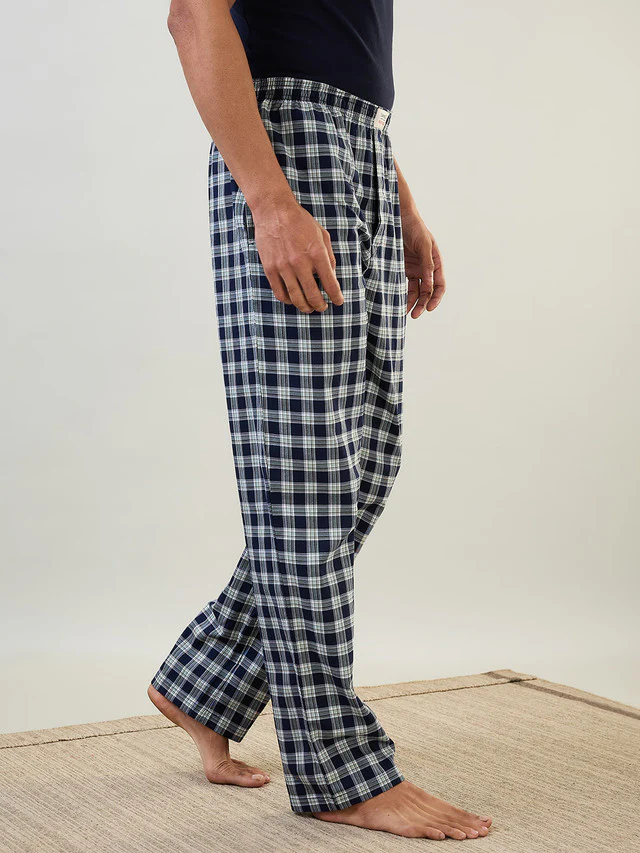 Sleepz Men Blue Checks Regular Fit Cotton Pyjama - Image 4