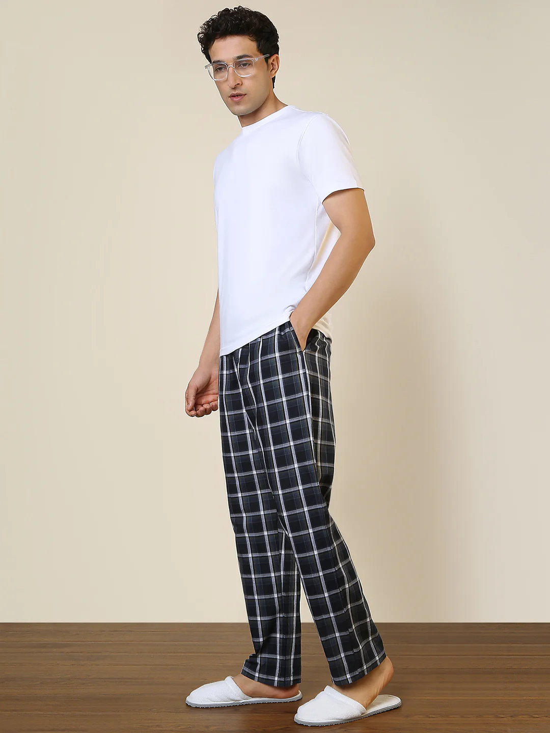 Sleepz Men Blue Checks Regular Fit Cotton Pyjama - Image 5