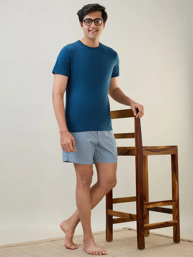 Sleepz Men Blue Print Regular Fit Cotton Boxer - Image 4