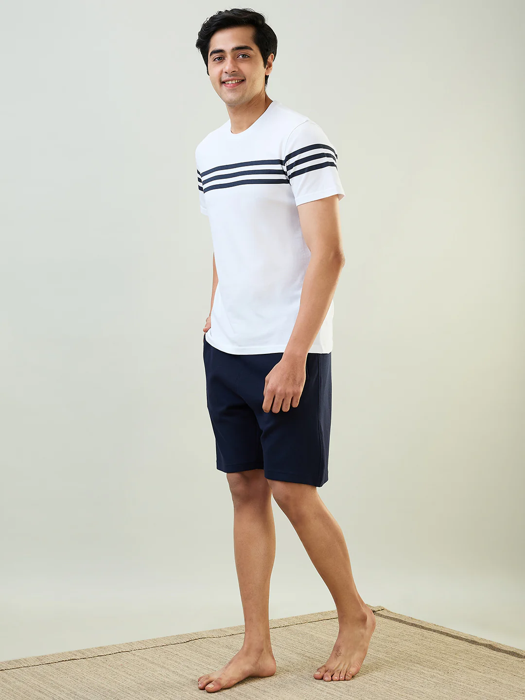 Sleepz Men Blue Solid Cotton T-shirt with Short - Image 2