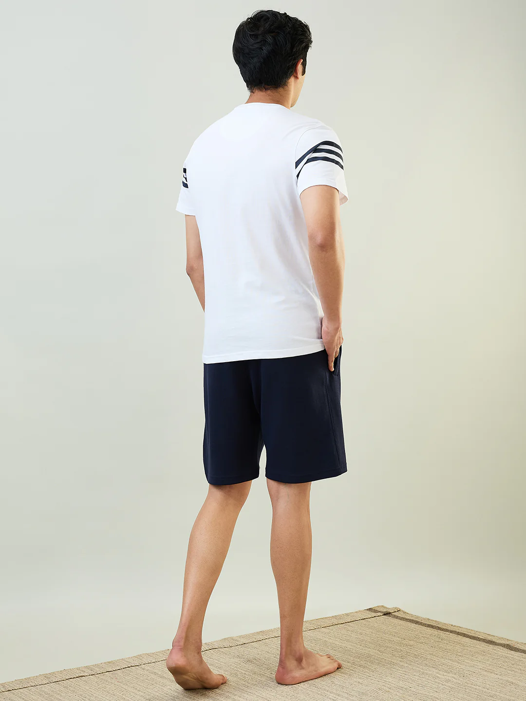 Sleepz Men Blue Solid Cotton T-shirt with Short - Image 4