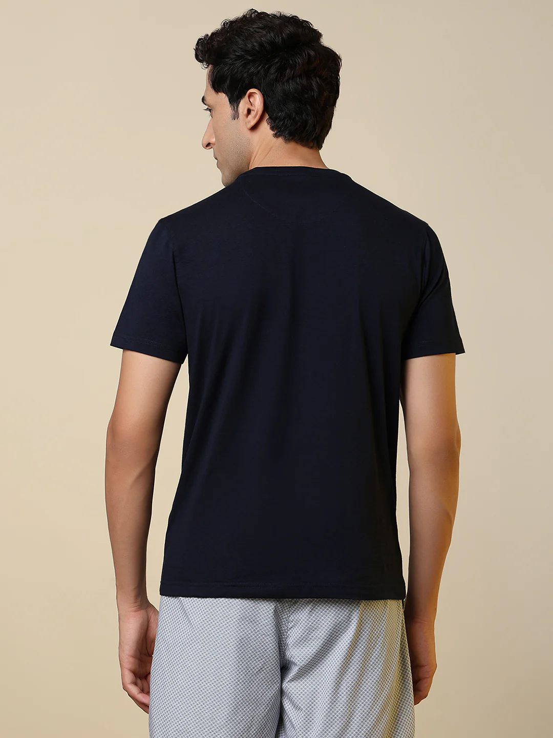 Sleepz Men Blue Solid Regular Fit Cotton Blend T-Shirt - Image 4