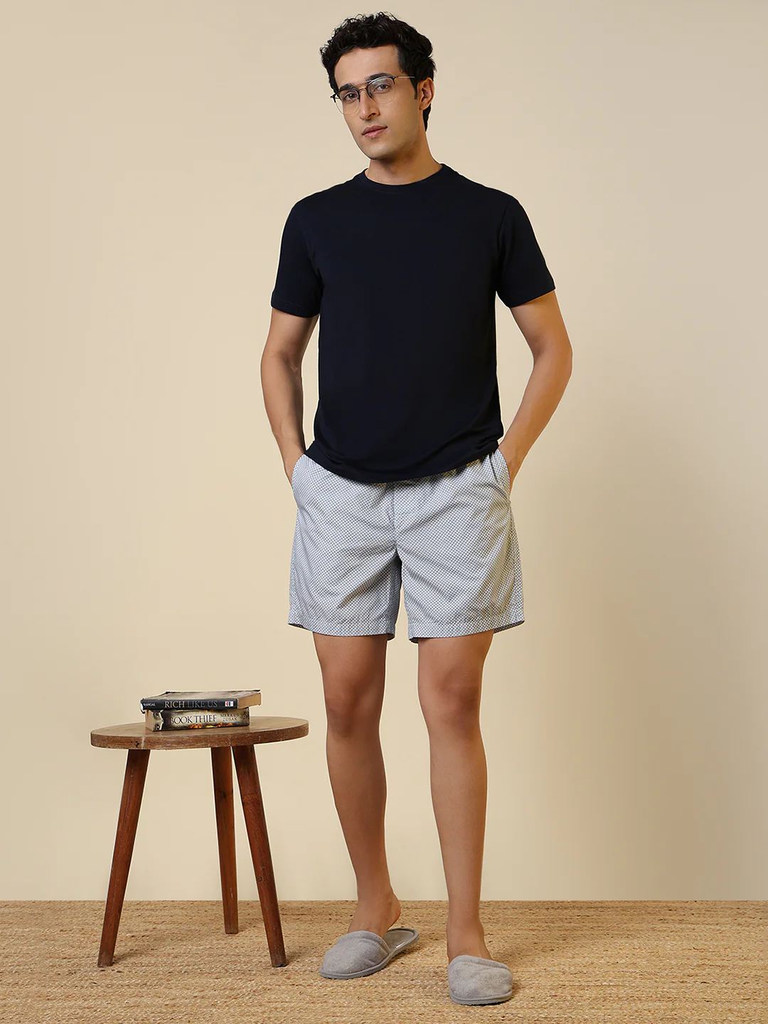 Sleepz Men Blue Solid Regular Fit Cotton Blend T-Shirt - Image 5