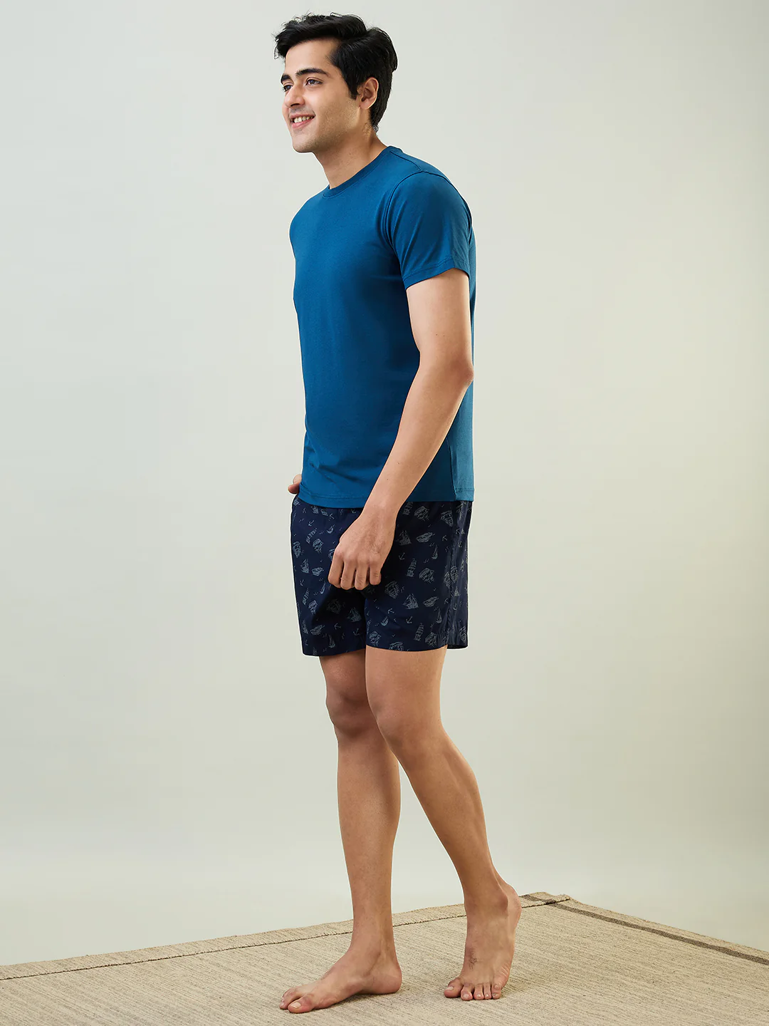 Sleepz Men Blue Solid Regular Fit Cotton Blend T-Shirt - Image 3