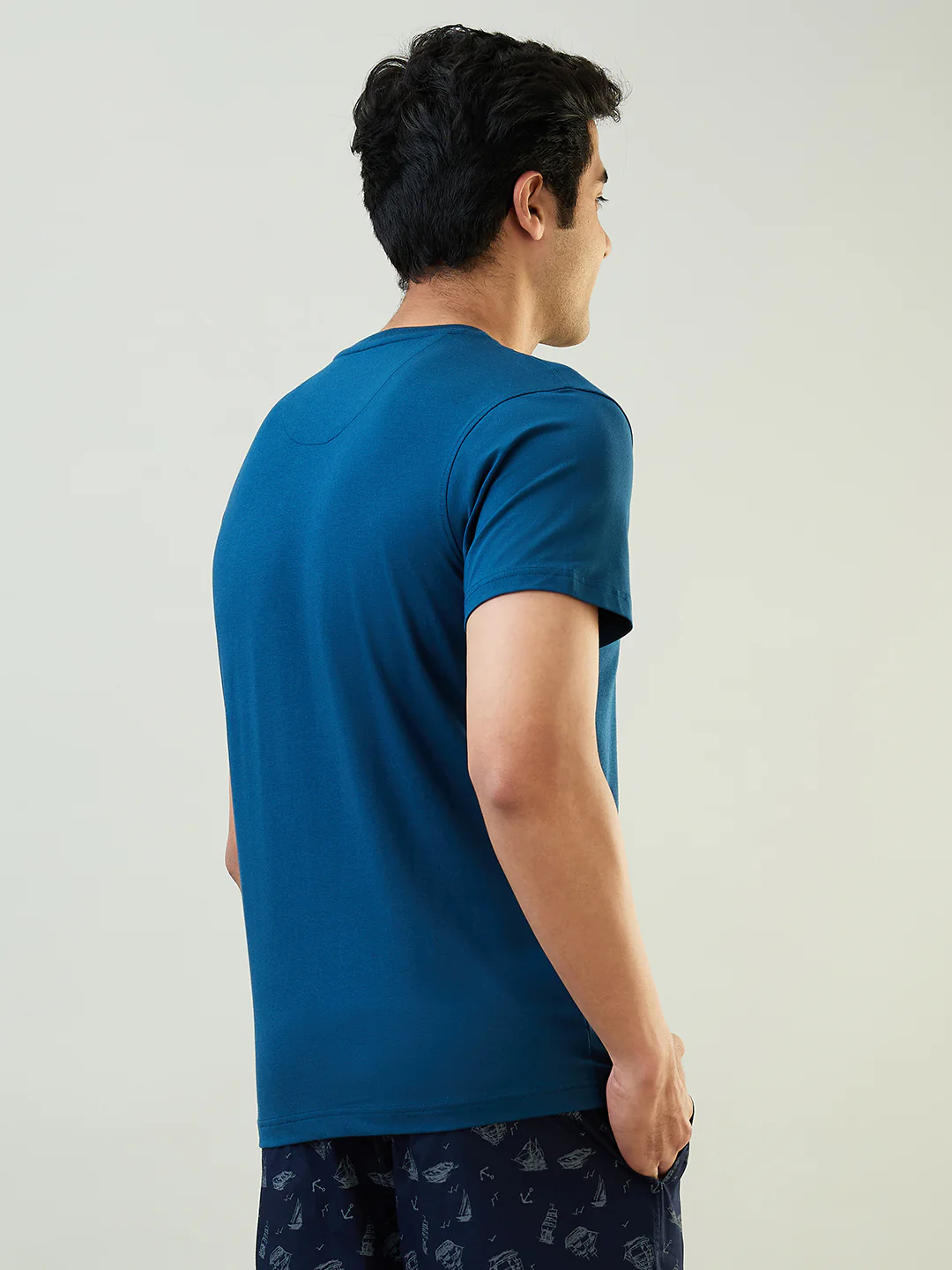 Sleepz Men Blue Solid Regular Fit Cotton Blend T-Shirt - Image 5