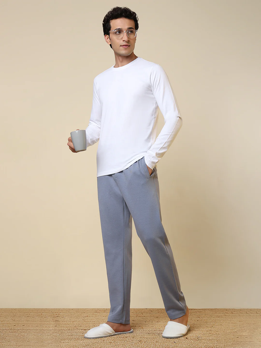 Sleepz Men Blue Solid Regular Fit Cotton Blend Trackpant - Image 4