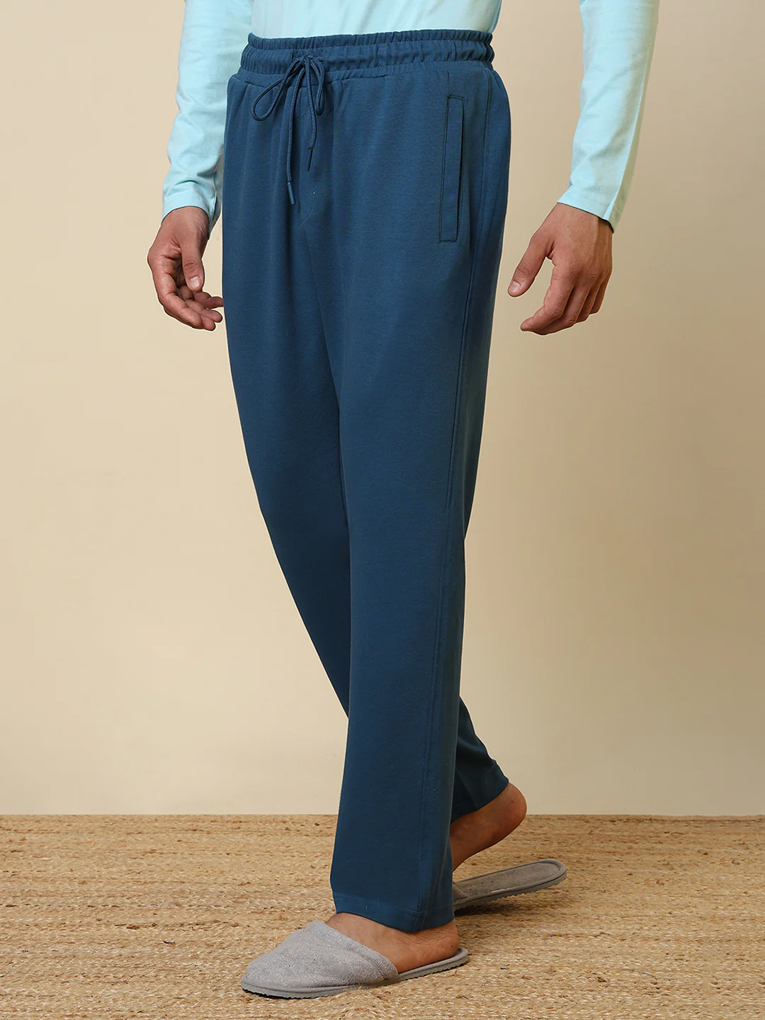 Sleepz Men Blue Solid Regular Fit Cotton Blend Trackpant       - Image 2
