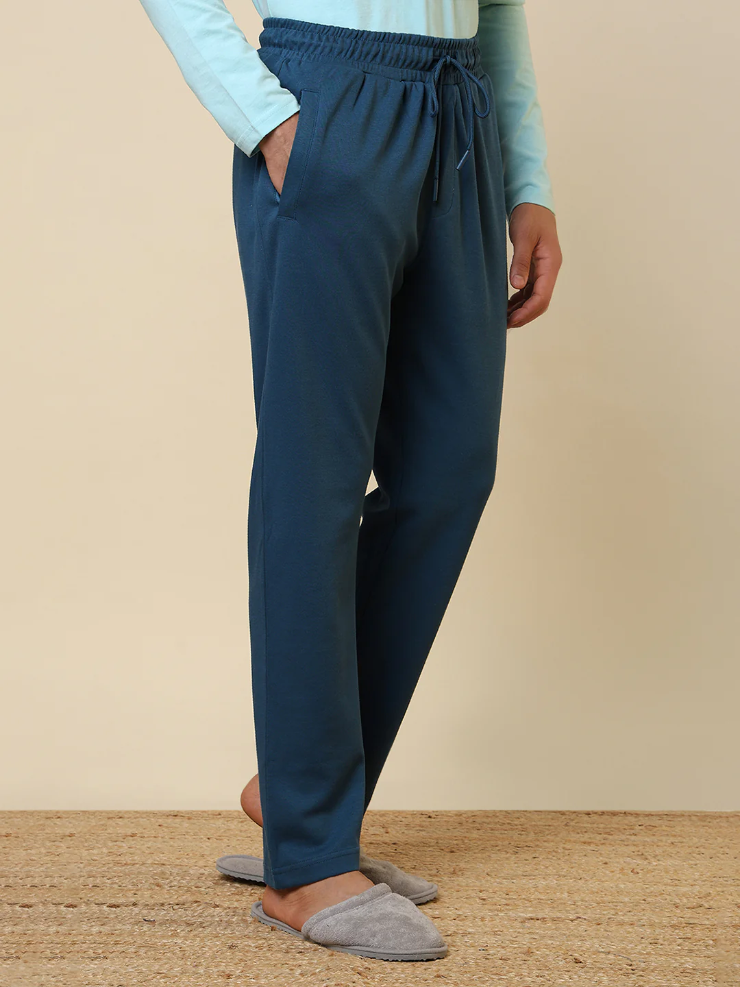 Sleepz Men Blue Solid Regular Fit Cotton Blend Trackpant       - Image 3