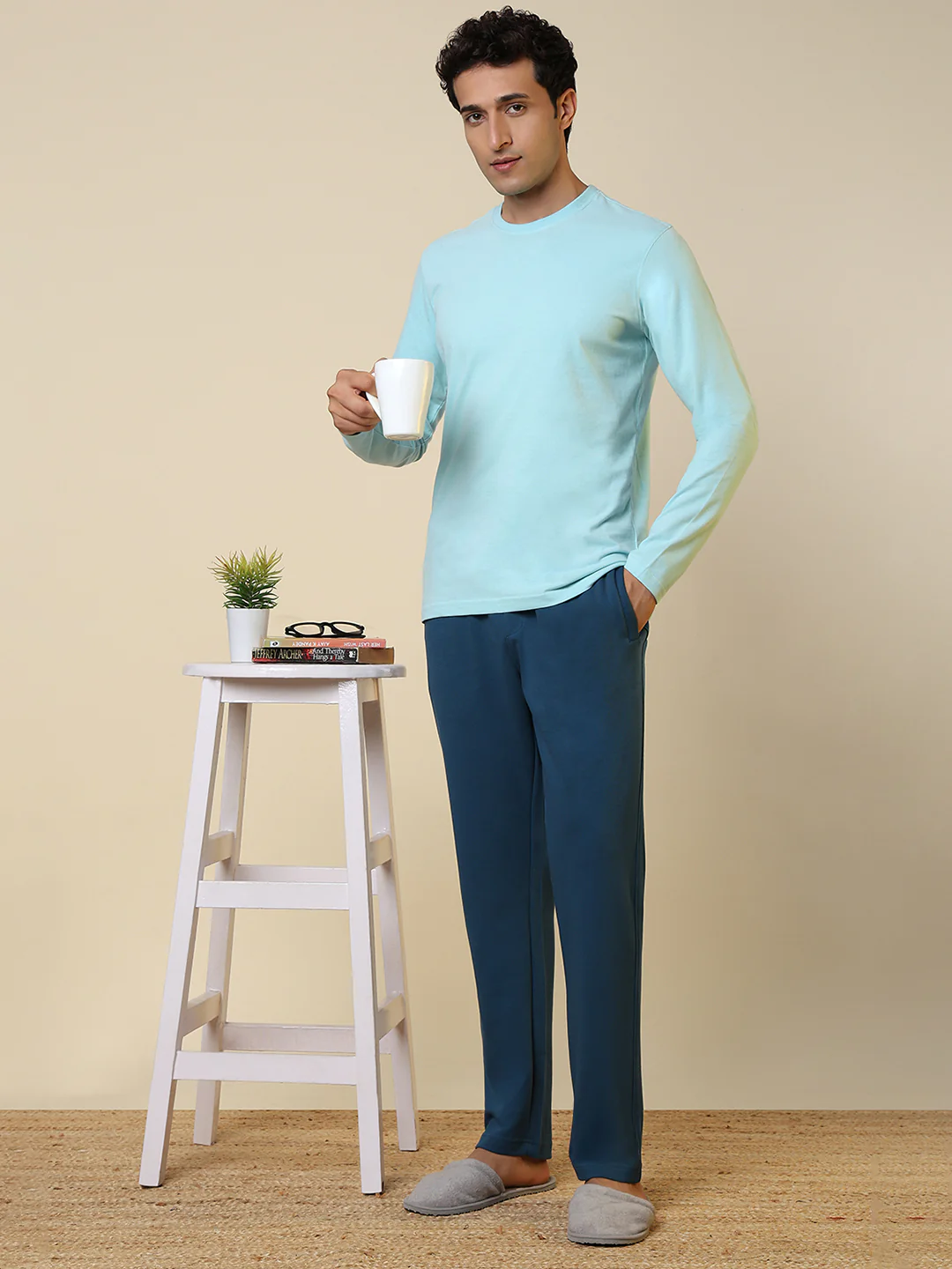 Sleepz Men Blue Solid Regular Fit Cotton Blend Trackpant       - Image 5
