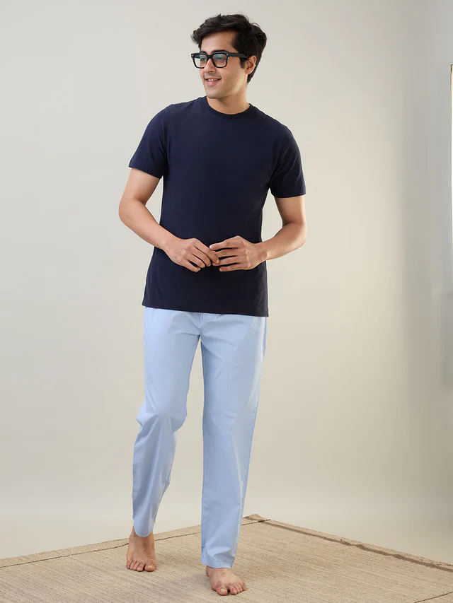 Sleepz Men Blue Solid Regular Fit Cotton Pyjama - Image 3