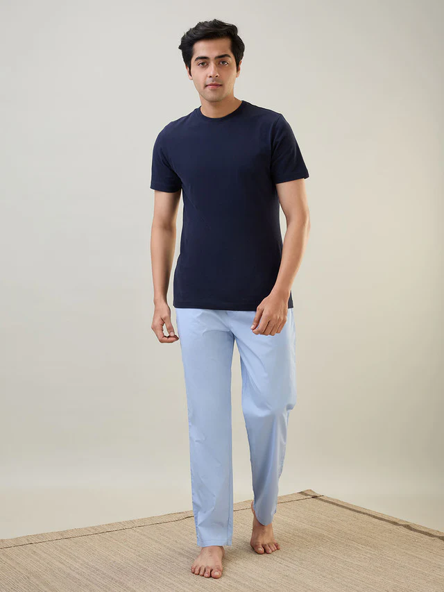 Sleepz Men Blue Solid Regular Fit Cotton Pyjama - Image 4