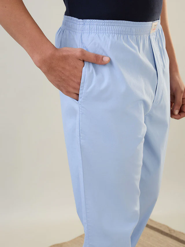 Sleepz Men Blue Solid Regular Fit Cotton Pyjama - Image 6