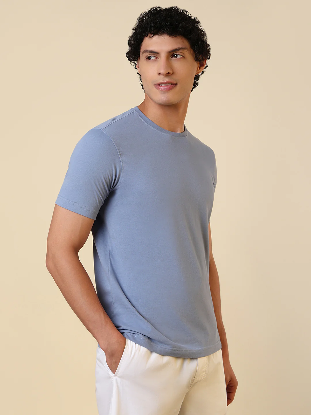 Sleepz Men Blue Solid Regular Fit Cotton T-Shirt - Image 3