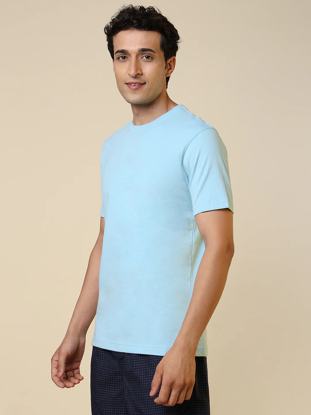Sleepz Men Blue Solid Regular Fit Cotton T-Shirt - Image 2