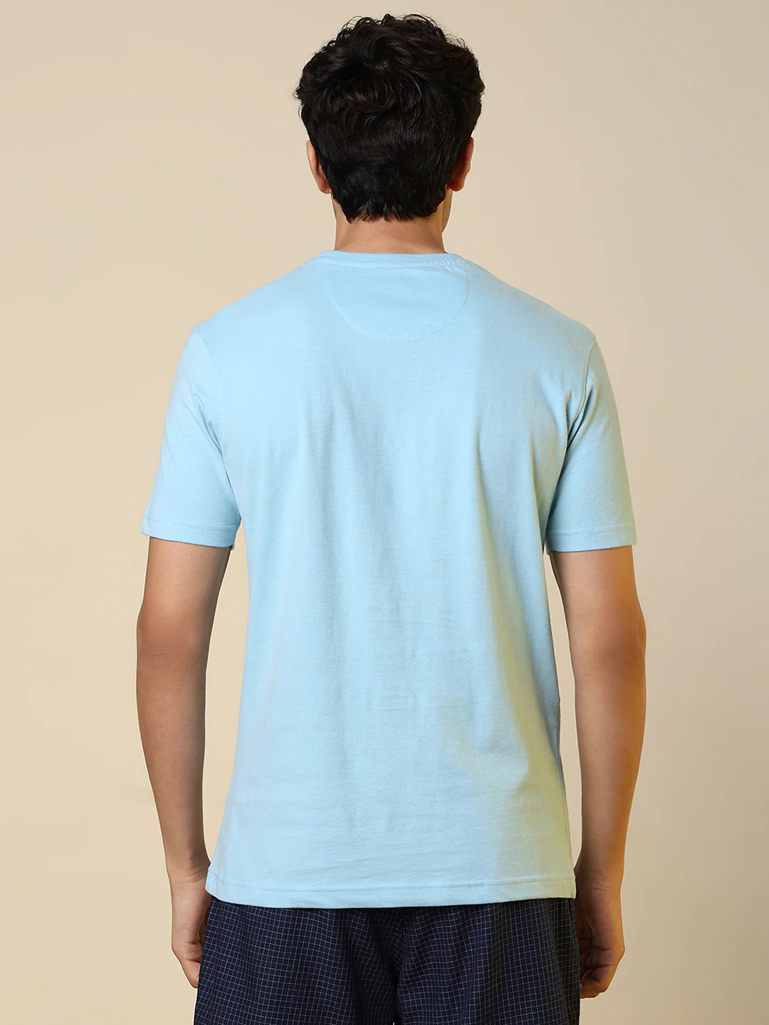 Sleepz Men Blue Solid Regular Fit Cotton T-Shirt - Image 4