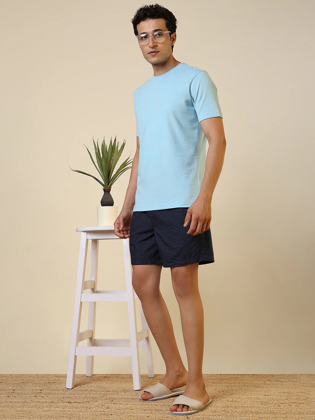 Sleepz Men Blue Solid Regular Fit Cotton T-Shirt - Image 5