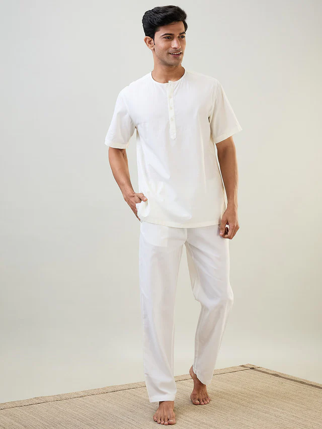 Sleepz Men Brown Solid Comfort Fit Cotton Kurta Set